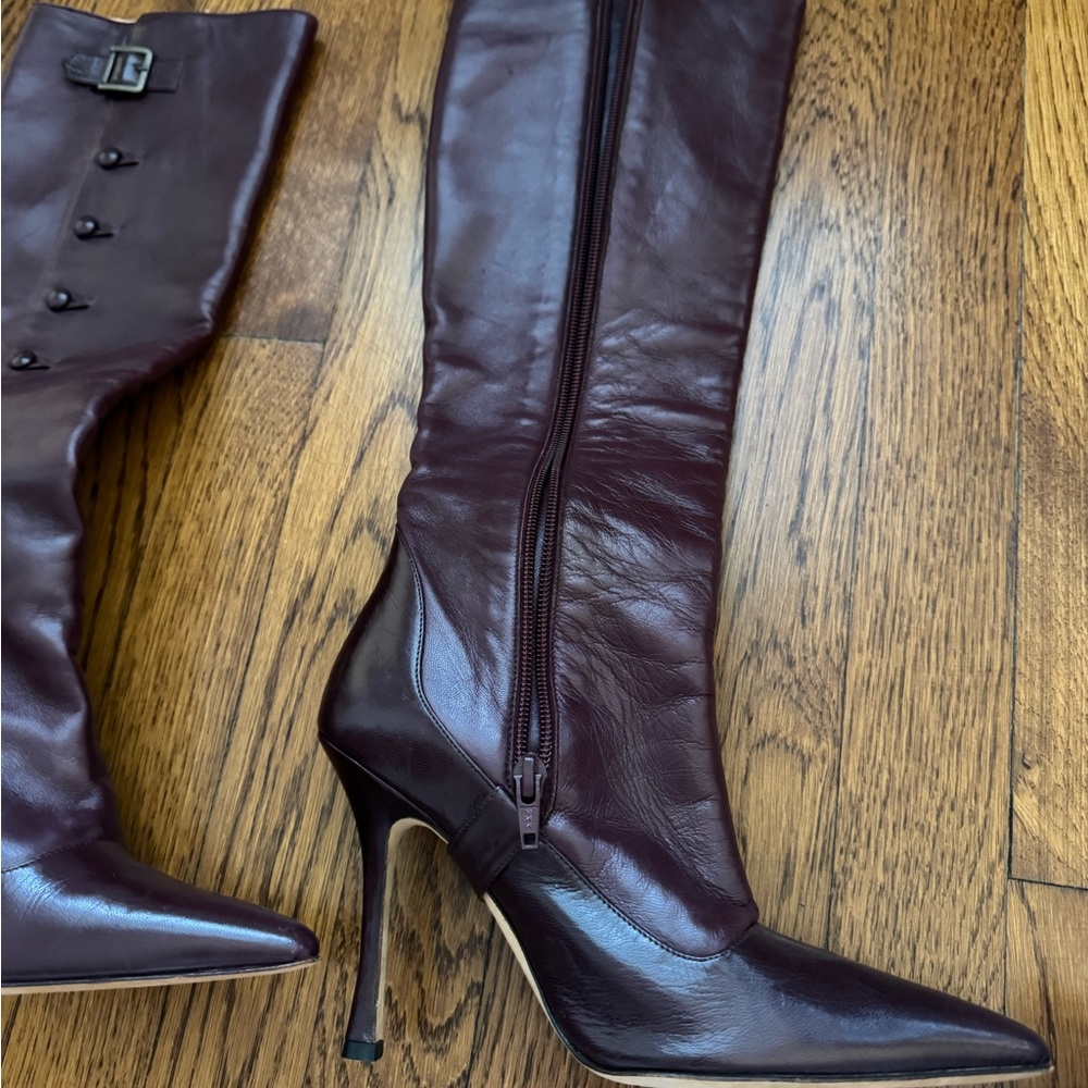 Manolo Blahnik Dark Purple Heeled Boots - Picture 2 of 8